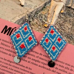 Boucles d’oreilles textile bleu-rouge